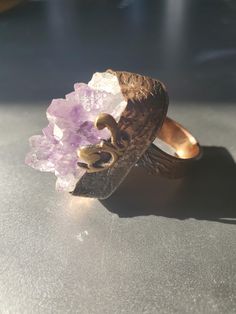 This is a handmade raw uncut natural amethyst geode bezel set in copper, the band is adjustable. The stone dimensions are 1" long, .5" wide, 1" tall. Made size 7. Geode Ring, Copper Ring, Amethyst Geode, Copper Rings, Bezel Setting, Rings Statement, Future Wedding, Statement Rings, Jewelry Rings