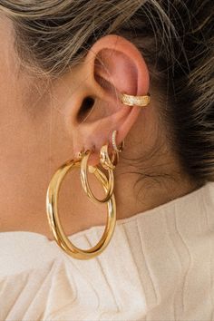 Hera Hoops - Madeline Classic Hoop Earrings - Tara Hoops - Stella Hoops - Spritz Ear Cuff from BEADS by tara Elegant Gold Stackable Hoop Earrings, Stackable Hoop Huggie Earrings, Gold Small Hoop Stackable Earrings, Trendy Gold Hoop Earrings For Wedding, Gold Plated Huggie Ear Cuff, Gold Stackable Hoop Earrings For Everyday, Gold Stackable Earrings 14k Gold Filled, Gold Stackable 14k Gold Filled Earrings, Stackable 14k Gold Earrings