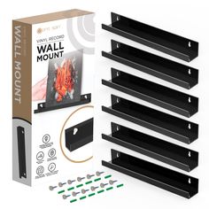 the wall mount kit includes six black shelves