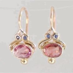 Watermelon Tourmaline 18k Gold Vermiel Handcrafted Oval Jewelry, Tourmaline Earrings, Pink Topaz, The Ear, Sapphire Earrings, Tourmaline Gemstone, Everyday Earrings, Gold Earrings Dangle, Gold Drop Earrings