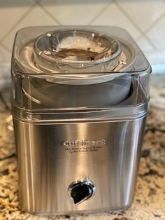 a close up of a food processor on a counter