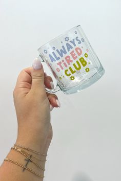 Start off your morning right with a clear glass mug! The perfect companion to your daily caffeine hit, (for hot or cold drinks!) this mug is sure to put a skip in your step before you’re even out the door. Sip Sip Hooray! 13oz •. 3.5" x 3.75" Clear Glass Microwave safe. Recommend hand washing only. Made in the USA Clear Mug Design, Clear Tumblers With Vinyl Ideas, Glass Mugs With Vinyl, Clear Mugs, Wishlist Board, Cricut Mugs, Glass Tumbler Design, Sip Sip Hooray, Clear Tumblers