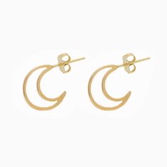 Description This chic and celestial crescent moon hoop style stud earring set is trendy punch to everyday wear. Our Crescent Moon Hoop Stud Earrings feature an open crescent moon charm on a sturdy post earring. You get a linear and modern look that's fashionable & fun, and the comfort it out of this world. Item Details Constructed of sturdy 14k gold, these earrings are available in yellow, white, or rose gold. Specs The open crescent moon charm measures approximately 14.25mm from top to bottom, Dainty Crescent Earrings For Everyday, Minimalist Crescent Cartilage Earrings, Minimalist Half Moon Earrings For Everyday, Moon Charm Huggie Earrings, Minimalist Crescent Hoop Earrings, Celestial Crescent Earrings For Everyday, Everyday Celestial Crescent Earrings, Minimalist Crescent Hoop Earrings For Everyday, Everyday Crescent Hoop Earrings