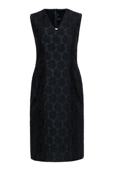 Current Boutique-Derek Lam - Black Jacquard Floral Textured Sheath Dress Sz 6 Structured Sleeveless Formal Dress, Chic Textured Party Dress, Fitted Textured Party Dress, Fitted Textured Fabric Party Dress, Chic Party Dresses With Textured Fabric, Elegant Knee-length Jacquard Dresses, Chic Evening Dresses With Textured Fabric, Elegant Jacquard Midi Dress For Spring, Elegant Spring Jacquard Midi Dress