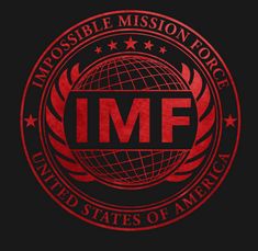 the logo for impossible mission force united states of america on a black background with red lettering