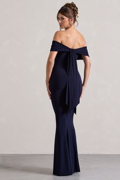 Cloe Navy Bardot Maxi Dress – Club L London - USA Blue Navy Dress Bridesmaid, Navy Blue Dress Bridesmaids, Navy Blue Dress Long Sleeve For Wedding Guest, Brides Maid Dresses Navy Blue, Off The Shoulder Dress Formal Blue, Naval Blue Bridesmaids Dresses, Blue Dress For Wedding Guest Winter, Royal Navy Dress, Midnight Blue Dress Wedding