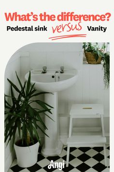 Pedestal sink versus vanity comparison with a pedestal sink pictured. Pedestal Sinks, Pedestal Sink, Space Saving, Your Style, Vanity