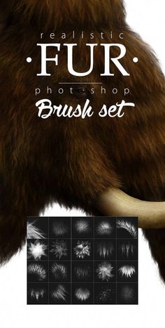 the realistic fur photoshop brush set includes an animal's head, horns and teeth