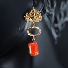 Handmade Vintage Coral earrigs  22K gold plated  Museum Quality handcrafted earrig. The needle part is made out of silver to avoid allergy. Vintage Earrings With Natural Stones, Vintage Natural Stone Earrings, Handmade Red Earrings For Formal Occasions, Red Gold-plated Pierced Jewelry, Elegant Red Single Clip-on Earring, Elegant Orange Clip-on Earrings, Orange Dangle Earrings With Natural Stones, Handmade Red Coral Dangle Jewelry, Handmade Coral Jewelry For Party