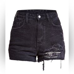 Nwt! Ripped Denim Mom Shorts Edgy Short Jeans, Chic Ripped Bottoms For Streetwear, Edgy Black Jean Shorts For Streetwear, Edgy Washed Black Shorts, Trendy Ripped Washed Black Bottoms, Edgy Washed Black Streetwear Shorts, Ripped Grunge Bottoms For Night Out, Edgy Mid-rise Jean Shorts, Grunge Ripped Bottoms For Night Out