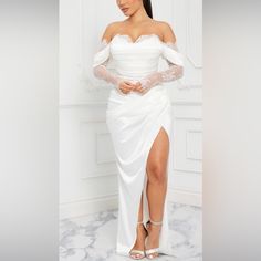 Fashion Nova Dress For Sale - Cute For Bridal Events! Never Worn - Perfect Condition. Satin Maxi Dress Long Sleeve, Black Satin Maxi Dress, Maxi Dress Long Sleeve, Corset Waist, Bandage Midi Dress, Houndstooth Dress, White Dress Party, Free Dresses, Fashion Nova Dress