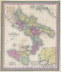 Historic Map : Southern Italy  Naples, Sicily , Mitchell, 1853, Vintage Wall Art Italian Unification, Italy Naples, Naples Italy, Eclectic Art, Southern Italy, Treasure Maps, Historical Maps, Antique Map, Fine Art Photo