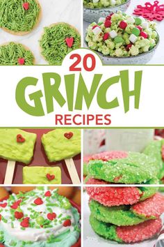 20 green and red desserts with the title overlay that reads, 20 grunch recipes