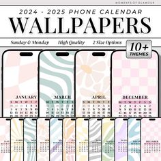 the wallpapers calendar is shown in four different colors and sizes, including one for each