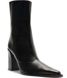 Schutz Raffaela Leather Snip Toe Booties | Dillard's Chic Ankle-high Calf Leather Boots, Formal Pointed Toe Heeled Boots With Heel Pull Tab, Sleek Winter Boots With Reinforced Heel, Chic Almond Toe Heeled Boots With Heel Pull Tab, Chic Ankle Heeled Boots With Heel Pull Tab, Chic Ankle Boots With Heel Pull Tab, Chic Heeled Ankle Boots With Pull Tab, Formal Boots With Padded Ankle And Almond Toe, Calf Leather High Ankle Boots For Work