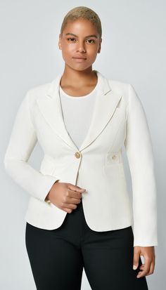 Style Notes: This blazer is quintessentially SMYTHE: refined and perfectly tailored. This timeless classic has been a SMYTHE staple since 2011.Details: Decidedly tailored and one of our top selling silhouettes, this single-breasted blazer features a “cheeky” cut out back vent and brass hardware. Curvy figures may wish to go up a size.Color: IvorySize: Model is 5'11" and is wearing a size 2. Please use the Size Guide to determine your size.Content + Care: 100% Wool. Lining: 100% Cupro Rayon. Dry Elegant Formal Sport Coat With Button Closure, Classic Single-breasted Blazer With Notched Lapel, Timeless Formal Sport Coat With Button Closure, Timeless Single Button Sport Coat For Business Casual, Timeless Single Button Business Casual Sport Coat, Elegant Sport Coat With Lapel Collar And Button Closure, Classic Semi-formal Blazer With Notched Shape, Timeless Blazer With Button Closure, Classic Notched Blazer For Semi-formal Events