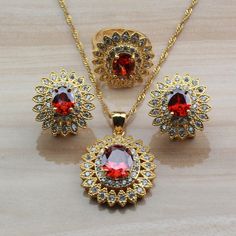 Bridal Jewelry Sets-Dubai Yellow Gold Color Big Jewelry Sets Wedding Accessories Women Red Garnet Zircon Clip Earring And Necklace Bridal SetsModel Number:4000142297587 Yellow Gold Color, Clip Earring, Big Jewelry, Necklace Bridal, Fabric Suppliers, Wedding Jewelry Sets, Bridal Jewelry Sets, Exquisite Jewelry, Red Garnet