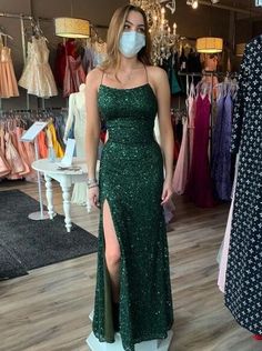 Emerald Green Prom Dress, Simple Spaghetti, Graduation Gown, Green Prom, Jr Prom, Custom Prom Dress, Green Mermaid, Mermaid Sequin, Sequin Party