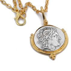 Introducing Our Meticulously Crafted Gold Coin Pendant Necklace Inspired by ancient coins and exquisitely handcrafted to perfection, this stunning piece is meticulously plated in 24-carat gold on high-quality brass, ensuring a luxurious and enduring shine. This gold coin necklace reflects the beauty of Hellenistic jewelry and Etruscan jewelry, capturing the essence of timeless elegance. Designed with versatility in mind, this necklace is suitable for both men and women, making it a captivating a Gold Mythological Coin Pendant Jewelry, Mythological Style Gold Coin Pendant Jewelry, Gold Mythological Jewelry With Coin Pendant, Elegant Handmade Coin Necklace, Handmade Elegant Coin Necklace, Ancient Style Coin Pendant Medallion Necklace, Ancient Style Coin Pendant Necklace, Gold Pendant Necklace With Historical Design, Yellow Gold Byzantine Necklace With Coin Pendant