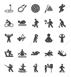 various black and white icons depicting different activities