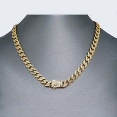 14K MONACO CHAIN WITH Cubic Zirconia LOCK Elegant Iced Out Chain Link Necklace, Luxury Diamond Chain Link Necklace, Elegant Iced-out Chain Link Necklace, Luxury 14k Gold-tone Chain Necklace, Luxury Gold-tone Polished Chain Necklace, Picture Pendant, Cubic Zirconia Bracelet, Cubic Zirconia Necklace, Bangle Bracelet Set