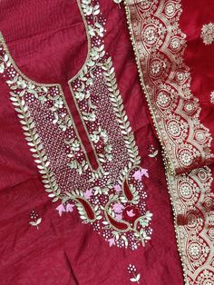 Item Overview ATHARVA Hand Embroidery Salwar Kameez/Embroidery Neck Maroon/Banarsi Silk Dupatta/Custom Stitch/Tunic/Patiala/Churridar/Anarkali Dno. CH1709 Fabric: * Shirt - Chanderi Silk- Hand Embroidered Neck - 2.5 Mts - Beautiful Hand Embroidery * Dupatta: Dola Banarasi silk Dupatta- All over Embroidery - 2.5 Mts- Latkans Tassels - Dark Pink * Bottom Santoon Silk 2.5 Mts. Excusive Hand Embroidered Party Wear Punjabi Suit. Customization: * Fabrics Customization: Designs Can be made in different Red Raw Silk Churidar With Gota Work, Semi-stitched Chanderi Sharara With Dori Work, Straight Kurta With Gota Work In Dola Silk, Semi-stitched Banarasi Silk Sharara With Dabka Work, Navratri Churidar With Pallu And Chandbali Shape, Chandbali Churidar With Pallu For Navratri, Churidar With Zari Work For Navratri, Anarkali Chinon Churidar With Gota Work, Red Kundan Kurta For Festivals