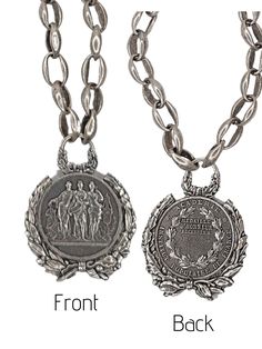 Large 50mm coin reproduction pendant. burnished silver chain in 2 length choices. One of the most sought-after coin designs is the Three Graces masterpiece, designed by William Wyon in 1816, Both sides are beautiful so you can wear it both ways. Shop with confidence! We want you to love wearing, sharing and giving Beauty In Stone Jewelry! We gladly accept returns within 15 days of purchase on unworn jewelry. Any problems after that we're happy to repair it or replace it within 60 days. Antique Finish Medallion Necklace, Antique Silver Necklace With Antique Finish For Collectors, Engraved Metal Medallion Coin Necklace, Bronze Medallion Necklace For Memorials, Bronze Medallion Necklace For Memorial, Memorial Medallion Necklace With Antique Finish, Medallion Coin Pendant Necklace For Memorial, Medallion Necklaces With Coin Pendant For Memorial, Medallion Necklace With Coin Pendant For Memorial