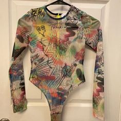 New W/O Tags- Never Worn. Sizing Is A Petite 2. Comment With Any Questions. Trendy Nylon Bodysuit For Spring, Multicolor Stretch Bodysuit Casual Style, Summer Multicolor Graphic Print Bodysuit, Spring Rave Fitted Swimwear, Pink Fitted Fun Bodysuit, Casual Multicolor Stretch Bodysuit, Spring Rave Swimwear, Rave Style Fitted Swimwear For Spring, Trendy Fitted Printed Bodysuit