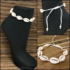 "Natural Cowrie Shell Anklet. Unisex Hawaiian Design. Handmade Design with super soft white cord and Natural Seashell. Adjustable to fits most sizes. The anklet can be adjust from 5\" Inches up to 12\" Inches around the ankle FAST SHIPPING! Visit my Etsy Shop to see more Handmade Cowry Shell Jewelry and Accessories! At Freedom Life Style Jewelry you will find a variety of Shell Necklaces, Shell Bracelets and Shell Earrings. Click here to view more designs: https://www.etsy.com/shop/FreedomLifeSt Casual White Handmade Shell, Casual White Shell As A Gift, Shell Strand Anklets As Gift, Handmade Adjustable Ocean-inspired Anklets, Handmade Shell Anklets As Gift, White Strand Anklets Casual Style, Casual White Anklets For Beach Season, Casual White Anklets For The Beach, Casual White Anklets For Beach