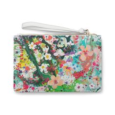 Add a pop of color to your outfit and a little magic to your day with this beautiful wristlet clutch bag. Designed with a loop handle to quickly free your hands, This slim wristlet pouch makes a great accessory for everyday use. It is perfect for your everyday essentials such as a phone, wallet, and keys. It features a zip fastening and a fully lined internal pocket. This bag features Emily's original artwork titled "Linger In The Moments That Make You Feel The Most Alive." It is part of the Lin Coin Purse Clutch With Wrist Strap, Clutch Bags With Wrist Strap As Gifts, Everyday Clutch Pouch With Wrist Strap, Trendy On-the-go Wristlet Clutch, Chic Pouch Bag With Wrist Strap, Chic Handheld Bag With Wrist Strap, Chic On-the-go Wristlet Clutch, Everyday Pouch Clutch With Wrist Strap, Trendy Rectangular Spring Clutch