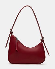 Date Night Purse, Modern Crossbody Baguette Bag With Zipper, Modern Satchel Baguette Bag With Zipper, Modern Baguette Shoulder Bag With Zipper Closure, Modern Baguette Shoulder Bag With Zipper, Burgundy Shoulder Bag, Cherry Red Bag, Red Purse Aesthetic, Types Of Bags For Women