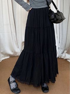 42560876511279 Long Black Lace Skirt, Black Maxi Skirt Outfit, Black Lace Maxi Skirt, Long Black Maxi Skirt, Goth Skirts, Black Long Skirt, Lace Maxi Skirt, Grunge Skirt, Crochet Maxi Skirt