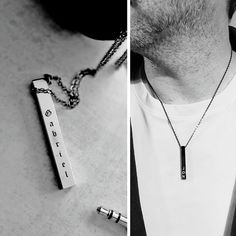 Minimalist Mens Personalized 4 Sided Bar Necklace blank or engraved, 4 sides to engrave anything you want, dates, names, coordinates? The bar necklace is made of stainless steel and it measures 40mmx5mm, it comes with an adjustable chain 18-20" that will fit perfect on most body types. This pendant makes a great gift for dad, best friend, husband and son, you can engrave coordinates, family names, initials symbols, anything you want. At checkout you can select the alignment of the text ( vertica Boys Necklace, Man Bars, Great Gifts For Dad, Kids Names, Necklace For Men, Cross Jewelry, Gold Cross, Bar Necklace, Name Necklace