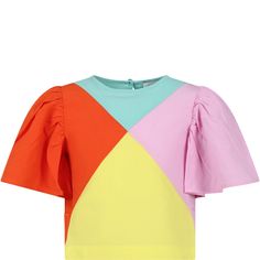 Color: Multicolor Multicolor top, short sleeves with ruffles, round neckline, button closure on the back. It is embellished with an all-over multicolored pattern. 100% Organic cotton. Wash at 30°C. Playful Multicolor Color Block T-shirt, Spring Color Block Short Sleeve T-shirt, Multicolor Crew Neck Short Sleeve Summer Top, Multicolor Crew Neck Short Sleeve Top For Summer, Multicolor Short Sleeve Tops For Summer, Multicolor Short Sleeve T-shirt For Spring, Multicolor Crew Neck Short Sleeve Top For Spring, Playful Multicolor T-shirt For Spring, Colorful Playful Short Sleeve T-shirt