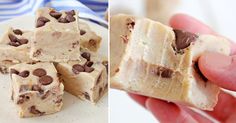 two pictures side by side one with peanut butter fudges and the other with chocolate chips