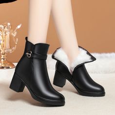 Type: Ankle BootsGender: FemaleSeason: WinterStyle: Casual;Business;Cocktail;Evening;WeddingUpper Material: Composite leatherInner Material: WoolSole Material: RubberHeel Type: Thick heelCasual Footwear Features: Round noseClosure Type: lightningMain Pattern: plainToe: RoundHeel Height: approx. 6.5cmPlatform Height: approx. 1.5cmShaft Height: approx. 12cmCircumference: approx. cm(The measured data is Manufacturer's Size 36)Package Contents: 1 x Shoes (Pair)Please see our size guide as below, you can choose the size according to your foot length and width. If your foot is a little wide and thick, we suggest you choose 1 size larger.Size Guide:28 = foot length 18.5-19cm (Foot width=6.5-7cm)29 = foot length 19-19.5cm (Foot width=7cm)30 = foot length 19.5-20cm (Foot width=7-7.5cm)31 = foot len Winter Party High Ankle Martin Boots, Elegant Martin Boots With Round Toe For Winter, Elegant Winter Martin Boots With Round Toe, Winter High Heel Boots With Padded Ankle, Winter High Ankle Heels With Padded Ankle, Formal Closed Toe Martin Boots For Winter, Winter Formal Closed Toe Martin Boots, Elegant High Heel Winter Martin Boots, Elegant High Heel Martin Boots For Winter