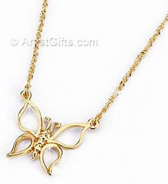 Gold Butterfly necklace with open design in 14k yellow gold. Made in the U.S.A. Butterfly Charm Pendant Jewelry For Anniversary, Fine Jewelry Butterfly-shaped Yellow Gold Jewelry, Yellow Gold Butterfly Charm Jewelry For Formal Occasions, Fine Jewelry Yellow Gold Butterfly, 14k Gold Jewelry With Butterfly Charm For Anniversary, 14k Gold Butterfly Jewelry For Formal Occasions, Formal Butterfly Charm Pendant Jewelry, 14k White Gold Butterfly-shaped Jewelry, 14k White Gold Butterfly Jewelry