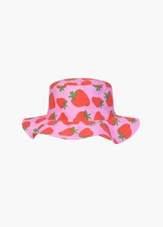 Floppy pink strawberry sunhat Digitally printed Fully lined SIZE NOTES One size Brim 8.8cm Circumference 17.5cm SUSTAINABLY MADE From Megan Crosby (Portsmouth, United Kingdom) Designed and handmade in the United Kingdom OEKO-Tex certified All Megan Crosby pieces are handmade to order using remnant, sustainable and dead stock fabrics and gets its bold color from OEKO-Tex certified environmentally-friendly dyes Sustainable Values: #3: Sustainable materials, #4: Natural and organic ingredients, #7: Safe, livable, dignified employment, #8: Longer lifetimes SUSTAINABLE CARE None Trendy Pink Sun Hat For Beach Season, Fun Spring Hats With Uv Protection, Cute Bucket Hat For Beach Season, Playful Beach Bucket Hat For Spring, Playful Spring Beach Bucket Hat, Pink Sun Hat One Size Fits Most For Summer, Pink Summer Hats With Uv Protection, Playful Multicolor Sun Hat For Spring, Cute Brimmed Bucket Hat With Uv Protection