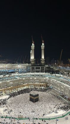 an aerial view of the ka'bah at night