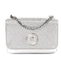 Authentic Versace Silver Leather Crossbody Bag New Includes Dust Bag. Measurements: Base Length: 7.5 In Width: 2 In Height: 4.25 In Drop: 24 In Designer Bags With Silver-tone Logo Plaque For Formal Events, Chic Formal Shoulder Bag With Silver-tone Logo Plaque, Luxury Silver Crossbody Evening Bag, Luxury Silver Clutch Bag, Chic Rectangular Bags With Silver-tone Logo Plaque, Luxury Silver Top Handle Evening Bag, Luxury Silver Box Shoulder Bag, Chic Evening Bag With Silver-tone Logo Plaque, Luxury Formal Bag With Silver-tone Logo Plaque