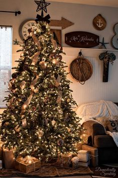 a decorated christmas tree in a living room