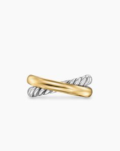 David Yurman | Crossover Two Row Ring in Sterling Silver with 14K Yellow Gold, 7.5mm David Yurman Wedding Band, David Yurman Ring, Mixed Metal Rings, Swirl Ring, David Yurman Jewelry, Gold And Silver Rings, Luxe Gifts, Yellow Gold Ring, Customer Care