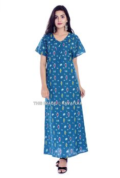 "This Beautiful Gown or can be called as Night Dress is made with super fine quality cotton Fabric. Usage - Gown, Maxi, Night Dress, Lingerie Cover Up , Sleepwear Fabric - 100% Cotton Color - Green Pattern - Ikat Size - Fit Up to 2XL Length - 55\" Inch (140 CM), Bust - 44\" Inch ( 112 Cm), Hip - 52\" Inch (132 CM) Sleeve - 7\" Inch ( 18 Cm), Shoulder - 5\" Inch ( 13 CM), Weight - 0.180 Kg * Gown has Drawstring on the Back side for Perfect Fit. * Gown has a Zipper on Front side for easy wear. * V Blue Cotton Sleepwear For Home, Cotton V-neck Nightgown For Sleepover, Cotton V-neck Nightgown For Bedtime, Cotton Nightgown For Bedtime, Green Cotton Nightgown For Sleep, Green V-neck Nightgown For Bedtime, Cotton V-neck Night Dress, Green Cotton Nightgown For Loungewear, Cotton Full Length Sleepwear