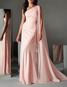 Sheath / Column Minimalist Elegant Engagement Formal Evening Dress One Shoulder Sleeveless Sweep / Brush Train Chiffon with Sleek 2022 Stile Blair Waldorf, Adrette Outfits, Gown Elegant, Fest Outfits, Mother Bride, Evening Dresses Online, Cheap Evening Dresses, Dress One Shoulder, Formal Evening Dress