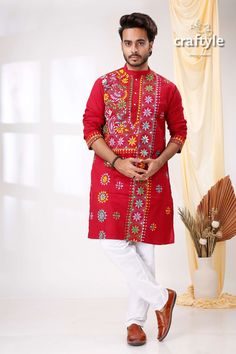 Presenting an exclusive Men's Kurta with hand embroidered kantha work. The unique multi-thread kantha embroidery design is entirely handcrafted on pure cotton panjabi by our skilled artisans. This beautiful Indian attire is suitable for any occasions and it will give you elegant ethnic look with ultimate comfort. Sleeve Length : Long Sleeves Design : Kantha Stitch Fabric : 100% Cotton Wash Care : Dry Clean recommended. -------------------------------- We regularly upload new premium products for Straight Kurta With Resham Embroidery For Rituals, Resham Embroidery Straight Kurta For Rituals, Red Kurta With Floral Embroidery For Transitional Season, Festive Cotton Sherwani With Floral Embroidery, Red Floral Embroidered Kurta For Transitional Season, Red Floral Embroidery Kurta For Transitional Season, Traditional Straight Kurta With Zari Work For Rituals, Straight Kurta With Zari Work For Rituals, Eid Ritual Zari Work Kurta