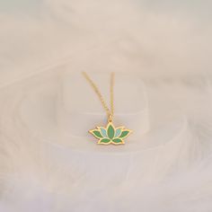 Lotus Enamel Necklace - Enamel Necklace - 925 Sterling Silver Necklace - Lotus Flower Necklace - Yoga Necklace - Yoga Jewelry - Gift for Her - Gift for Kids You can change the chain model for this product by buying an extra chain from the link below; https://www.etsy.com/shop/DkmnSilverAndGold?ref=seller-platform-mcnav&section_id=39375186 Material : * High Quality Handmade 925 Sterling Silver - 18K Gold Plated and 18K Rose Plated * High Quality Handmade 8K REAL GOLD and 14K REAL GOLD - 8K & 14K Enamel Pendant Necklace With Flower Charm, Enamel Flower Charm Pendant Necklace, Nickel-free Green Flower Pendant Jewelry, Green Flower Pendant Necklace As Gift, Green Flower Pendant Necklace For Gift, Green Jewelry With Flower Charm As Gift, Flower-shaped Enamel Necklaces For Gifts, Green Flower Charm Jewelry With Round Pendant, Green Flower Charm Round Pendant Jewelry