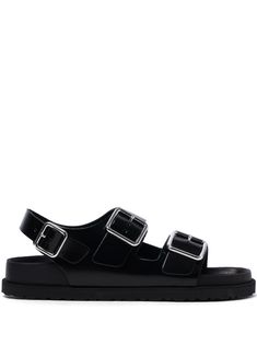 black calf leather high-shine finish open toe double buckle fastening buckle-fastening slingback strap moulded footbed flat rubber sole Chanel 2, Slingback Sandals, Iconic Bags, Loafer Mules, Boots And Sneakers, Flat Boots, Ski Wear, Slingback Sandal, Pump Sandals