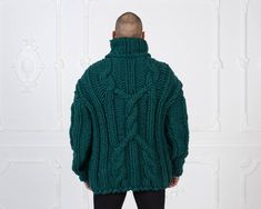 "MATERIAL : 5 strands of 100 % soft wool COLOUR : Green ( There may be a slight difference because of the different monitors' representation) ♥ In the picture the model is wearing a garment with these measurements : A: ( Body lenght) : 28.7 \" / 73 cm B: ( Chest width) : 21.7 \" / 55 cm C: (Sleeve from under the arm) : 22 \" / 56 cm D: (Neck unrolled) : 15.7 \" / 40 cm. They are taken with the item laid flat and not streched. ♥ For choosing your size please look at size chart in our listing pict Green Wool Turtleneck Sweater, Wool Knit Turtleneck For Winter, Winter Wool Turtleneck With Knit Fabrication, Winter Wool Knit Turtleneck, Wool Turtleneck With Knit Fabrication For Winter, Casual Wool Chunky Knit Turtleneck, Casual Wool Turtleneck With Chunky Knit, Winter Chunky Knit Long Sleeve Polo Sweater, Casual Chunky Knit Wool Turtleneck