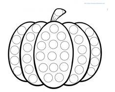 a black and white drawing of a pumpkin with circles on the front, in an outline style