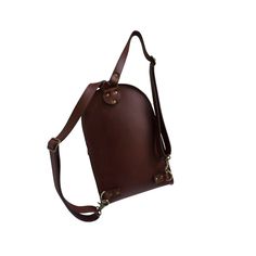 Small Brown Leather Backpack Purse Dome Shaped Crossbody Backpack With Cell Phone Pocket For On-the-go, Versatile Brown Camera Bag For Daily Use, Brown Portable Backpack For Everyday Use, Everyday Brown Portable Satchel, Brown Everyday Use Backpack, Brown Travel Shoulder Bag With Cell Phone Pocket, Brown Pouch Camera Bag For Everyday Use, Everyday Brown Pouch Camera Bag, Brown Shoulder Chest Bag For Travel